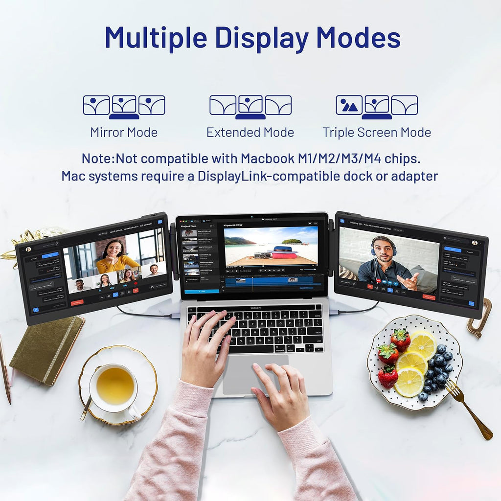 domyfan 14' Laptop Screen Extender, S3 FHD 1080P IPS Triple Portable Monitor Laptop, HDMI/USB-A/Type-C Compatible with Windows/Mac/Android