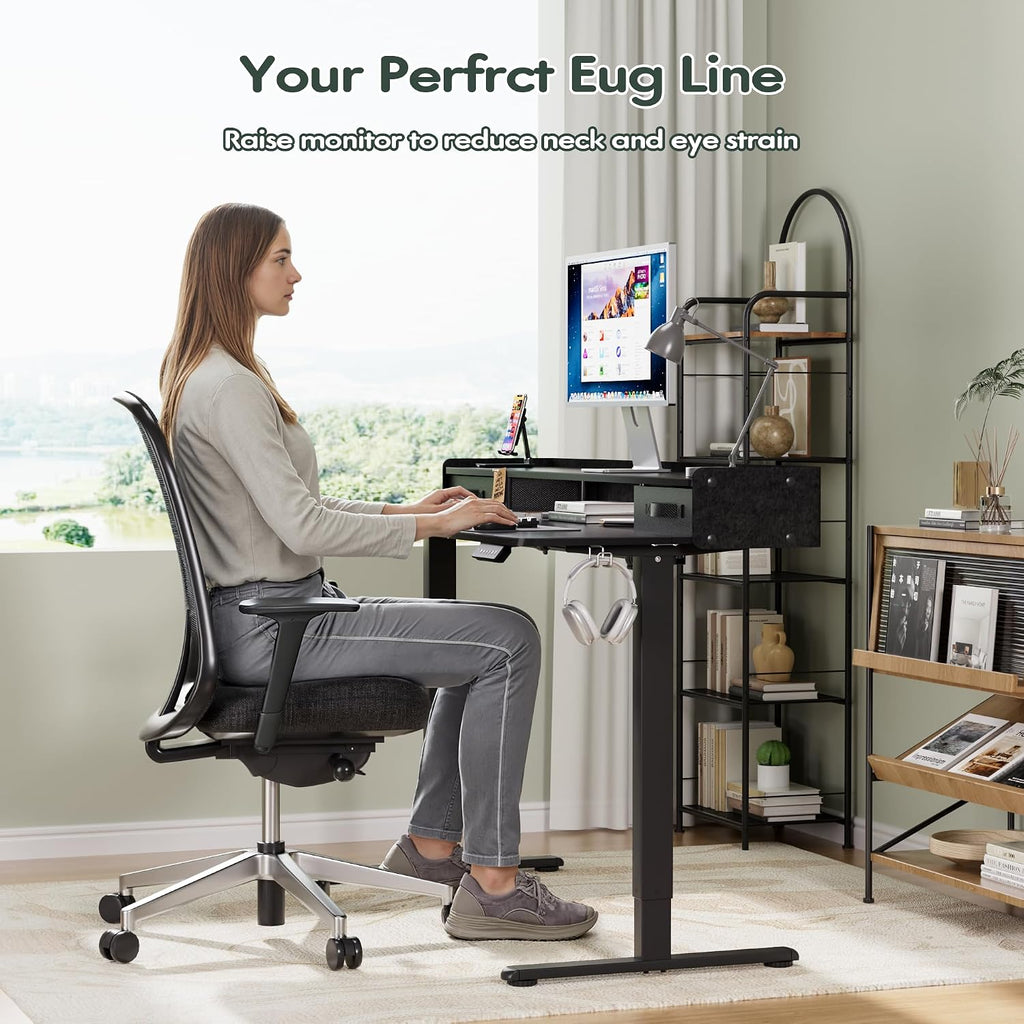 Homall Electric Standing Desk with 2 Drawers, Adjustable Height Computer Desk with Monitor Shelf Sit Stand Table with Splice Board Quick Install for Home Office (Black, 55 Inch)
