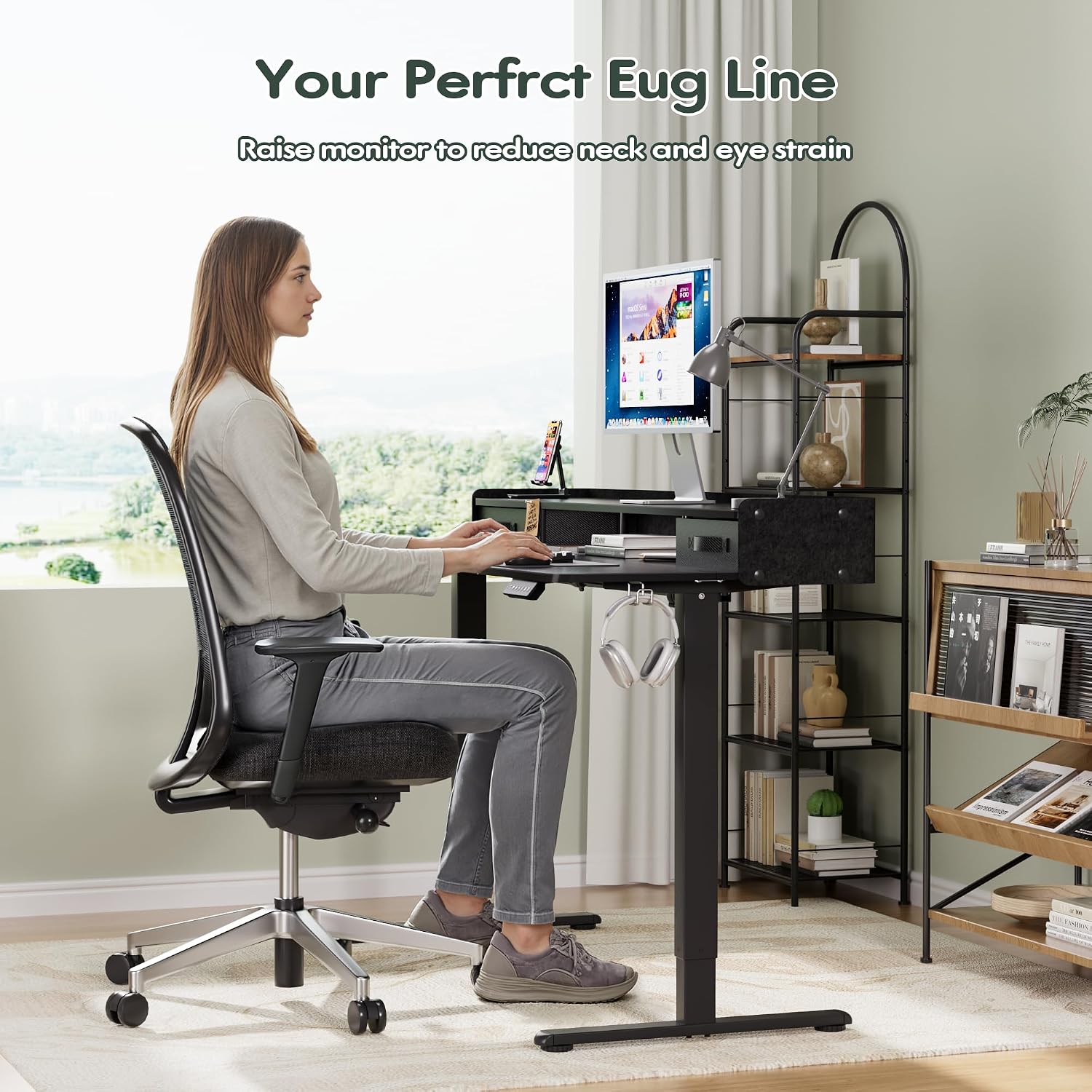 Homall Electric Standing Desk with 2 Drawers, Adjustable Height Computer Desk with Monitor Shelf Sit Stand Table with Splice Board Quick Install for Home Office (Black, 55 Inch)