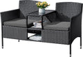 Flamaker Outdoor Furniture Patio Loveseat Wicker 2-Seat with Built-in Table and Cushions Rattan Porch Chairs Bench for Balcony, Lawn, Backyard (Grey)