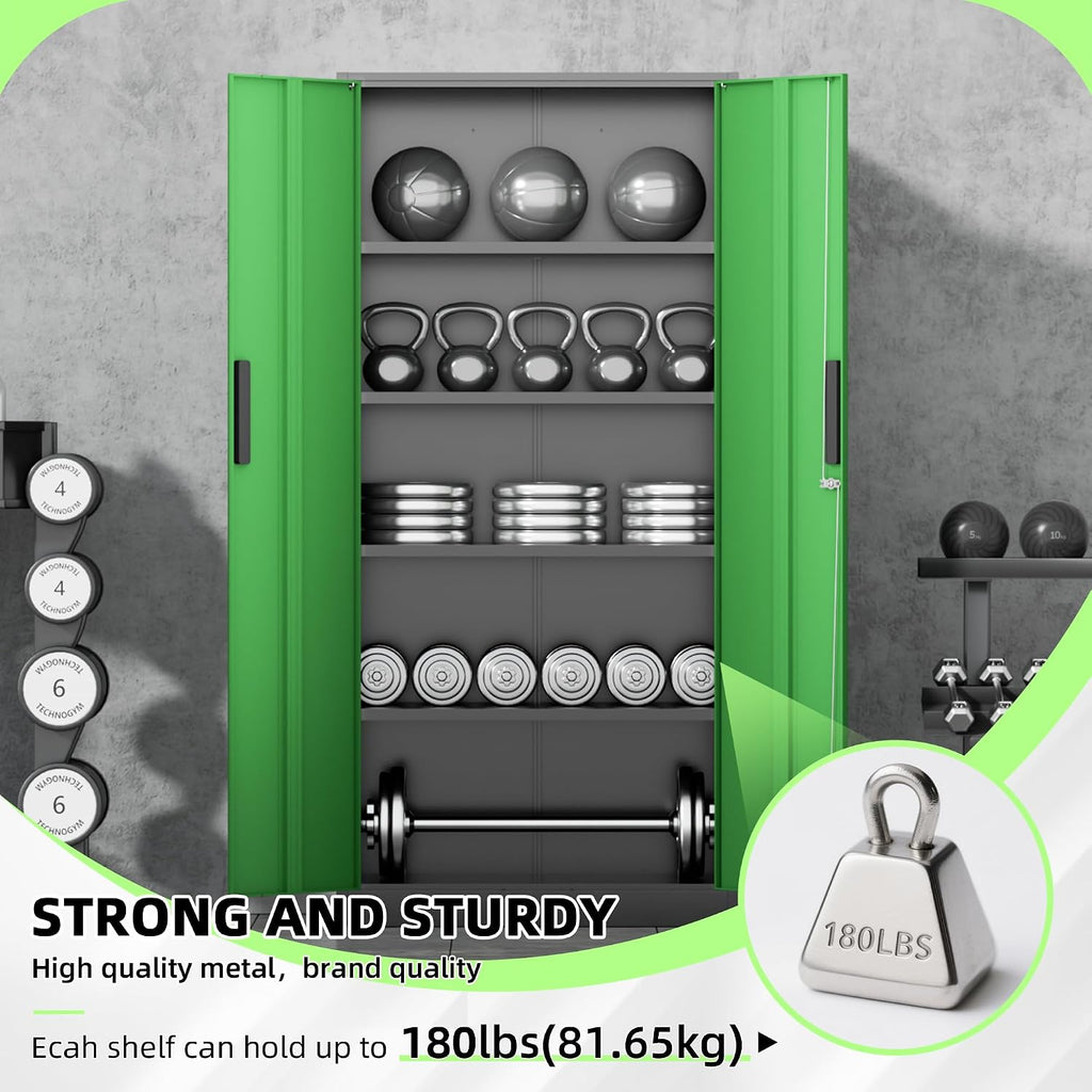 Bonusall 72' Metal Garage Storage Cabinet, 2 Locking Doors & 4 Adjustable Shelves Tall Storage, Heavy Duty Steel Tool Cabinet for Home, Office, Warehouse, School (Black Green)