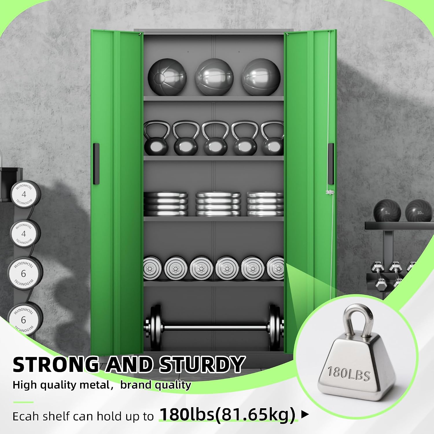 Bonusall 72' Metal Garage Storage Cabinet, 2 Locking Doors & 4 Adjustable Shelves Tall Storage, Heavy Duty Steel Tool Cabinet for Home, Office, Warehouse, School (Black Green)