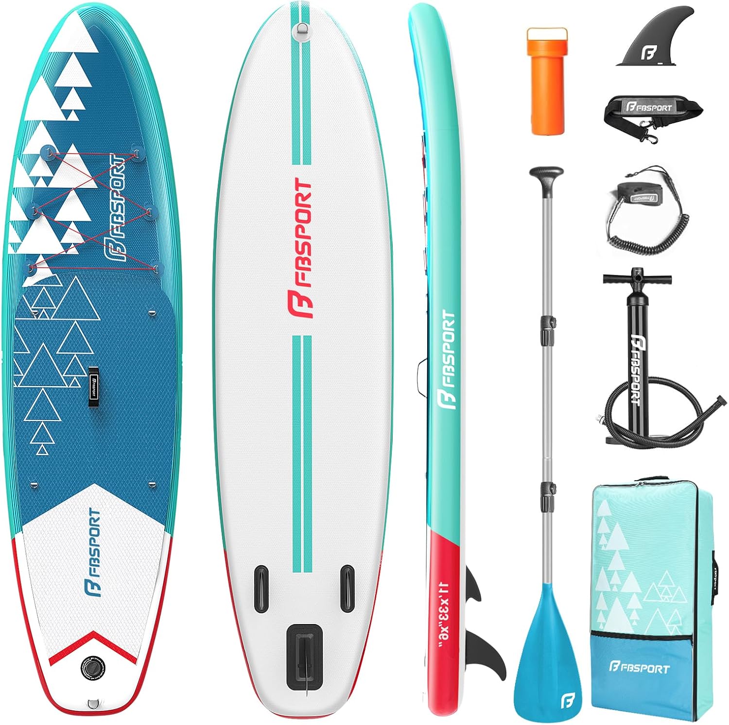 FBSPORT 11' Premium Stand Up Paddle Board, Yoga Board with SUP Accessories & Carry Bag | Wide Stance, Surf Control, Non-Slip Deck, Leash, Paddle and Pump for Youth & Adult