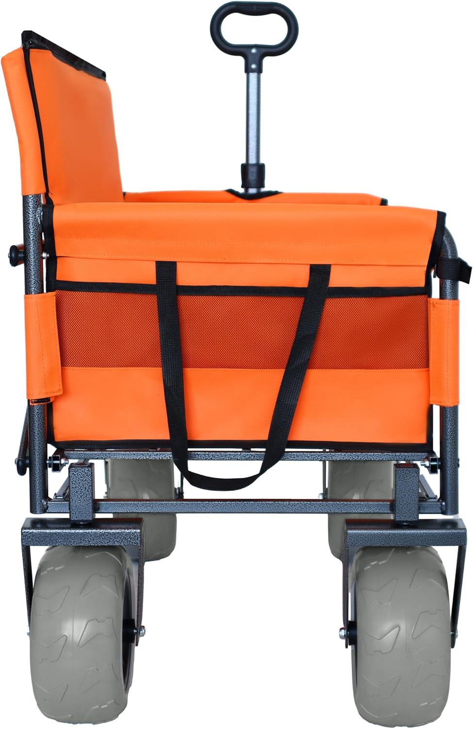 3-in-1 Folding Wagon with Bench Seat – 500lbs Capacity,Reinforced Carbon Steel Frame, 180L Cargo Space– Perfect for Camping, Beach, Outdoor Events & Heavy-Duty Hauling (Orange)