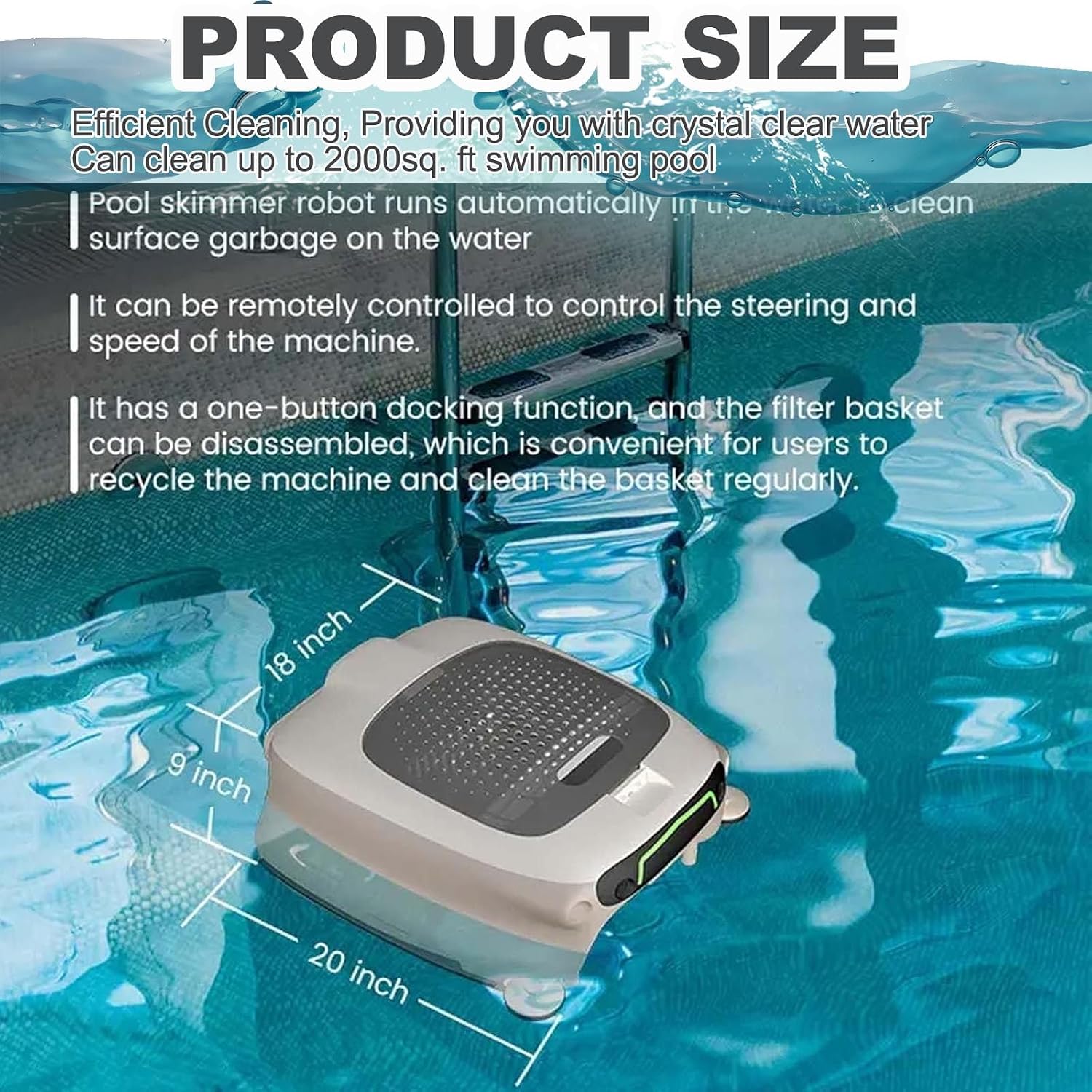 Cordless Robot Pool Cleaner 7800mah -24/7 Operation,Large 10l Debris Basket, Auto/Remote Dual Mode,Automatic Pool Vacuum for Above Ground Pools, Pool Robot Up to 2000 Sq.Ft