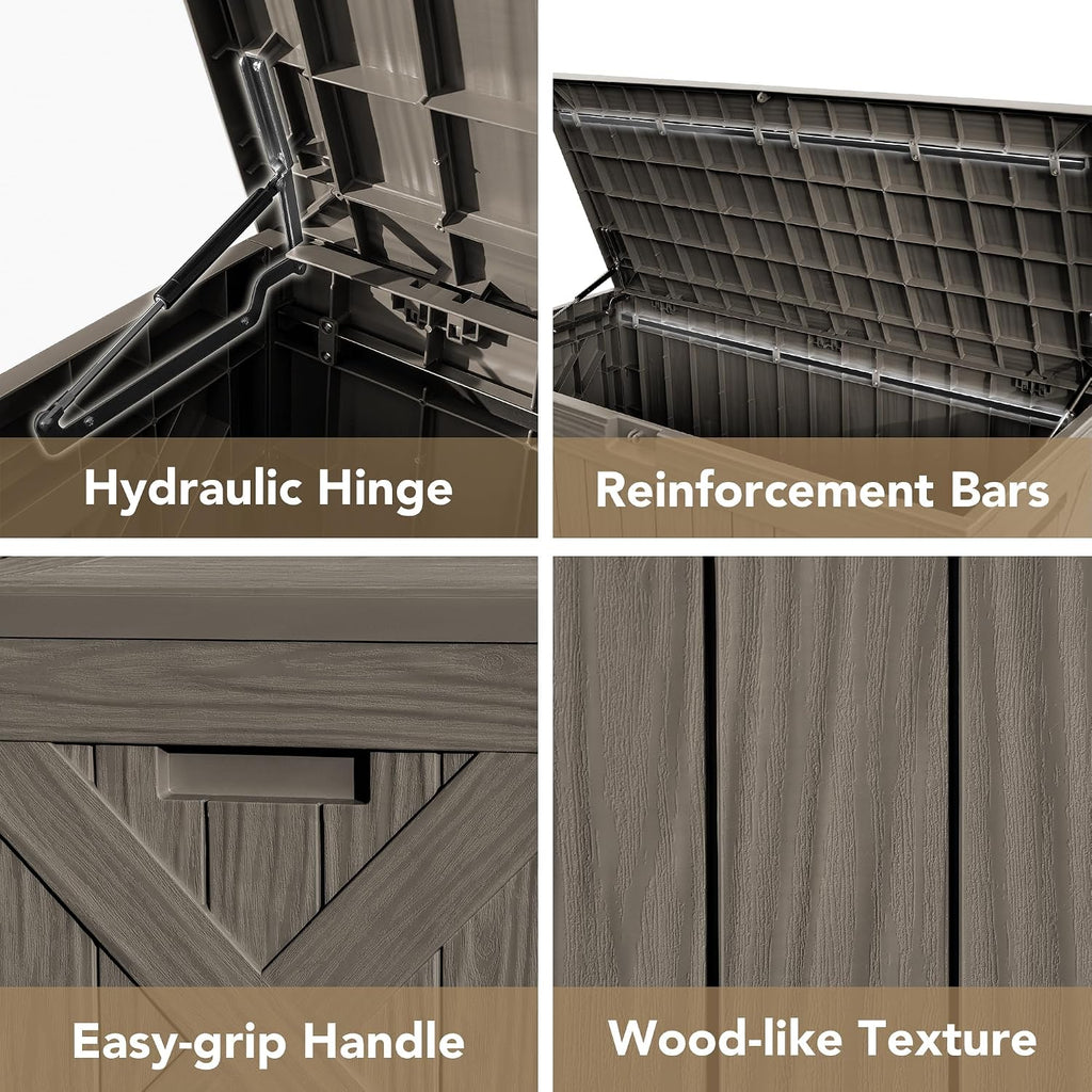 Devoko 120 Gallon Deck Box Resin Outdoor Storage Box Waterproof for Patio, Large Outdoor Storage Bench Lockable for Outside (Deep Brown)