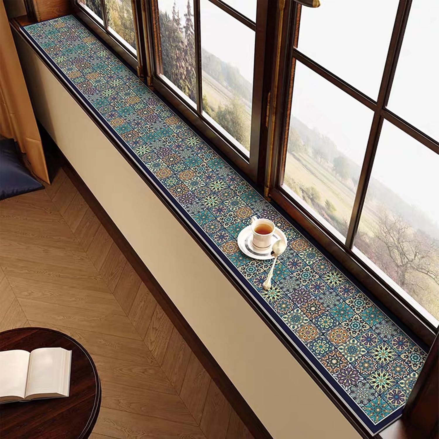 Vintage Windowsill Protector Mat, UV Protection/Dustproof/Waterproof PVC Leather Window Sill Decorative Pads, Anti-Skid Bay Window Perch Trim(27x47in/70x120cm)