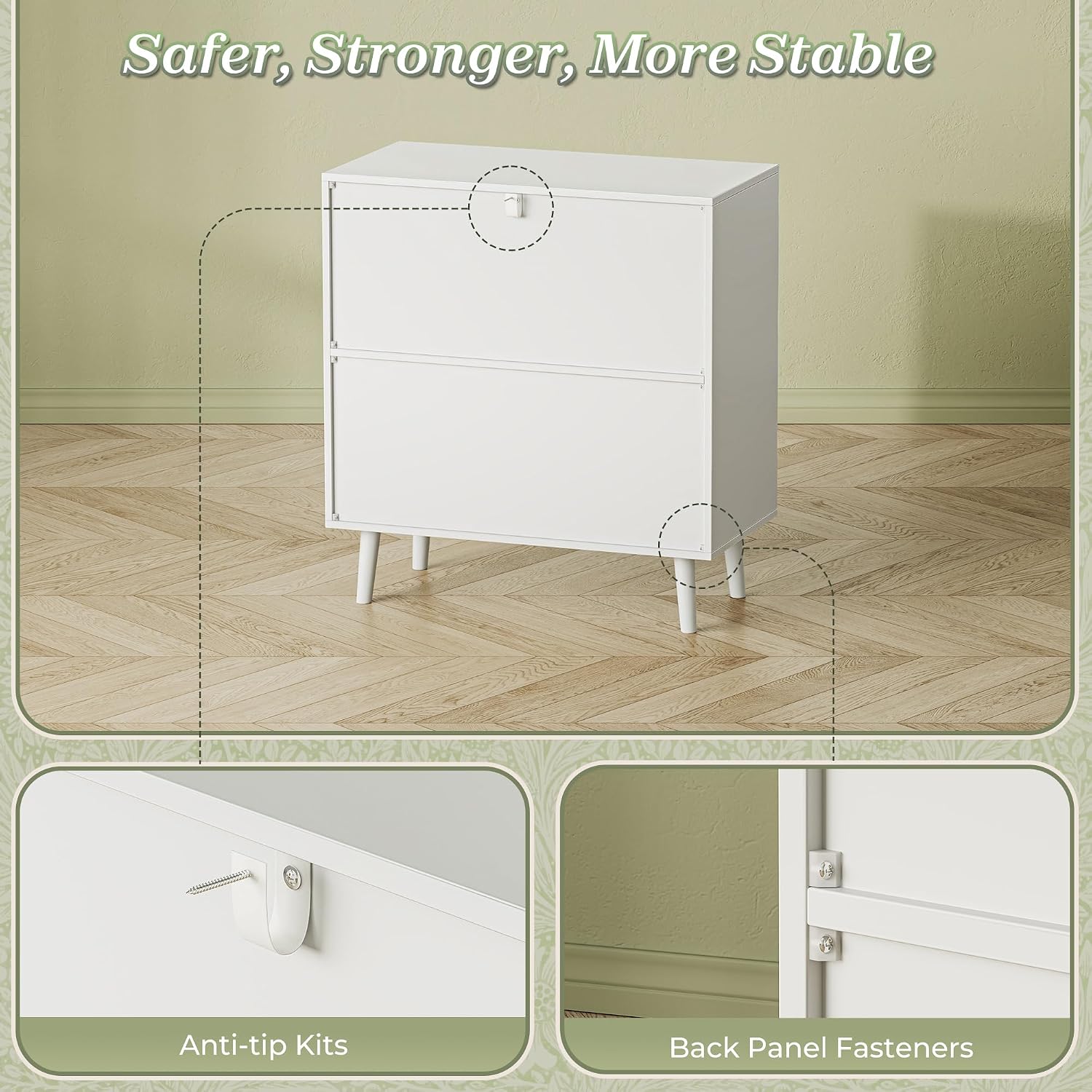 Huuger Buffet Cabinet with Storage, Storage Cabinet with PE Rattan Decor Doors, Solid Wood Feet, for Hallway, Entry, Living Room, White