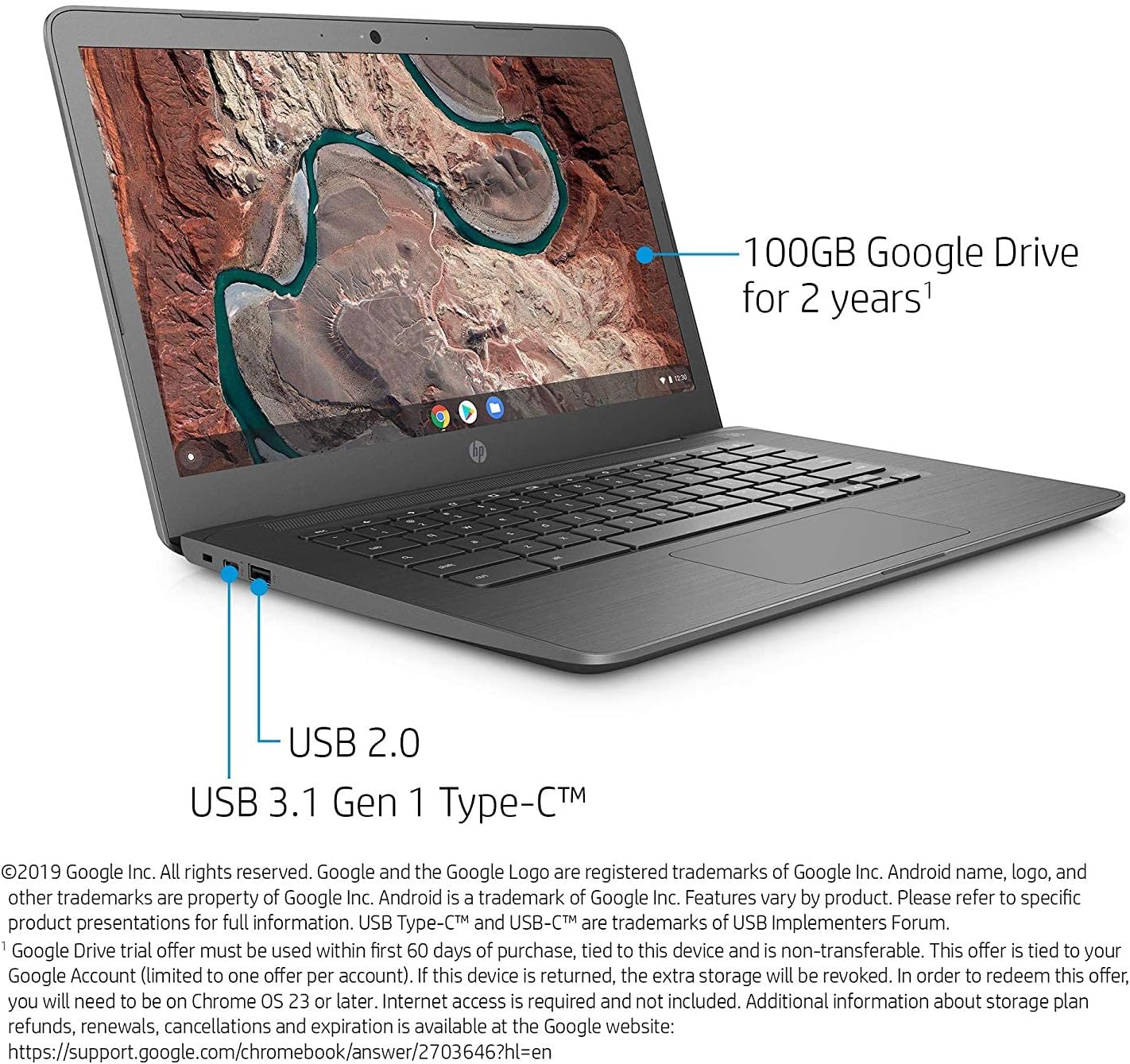 HP Chromebook 14-inch Laptop with 180-Degree Hinge, Touchscreen Display, AMD Dual-Core A4-9120 Processor, 4 GB SDRAM, 32 GB eMMC Storage, Chrome OS (14-db0060nr, Chalkboard Gray)
