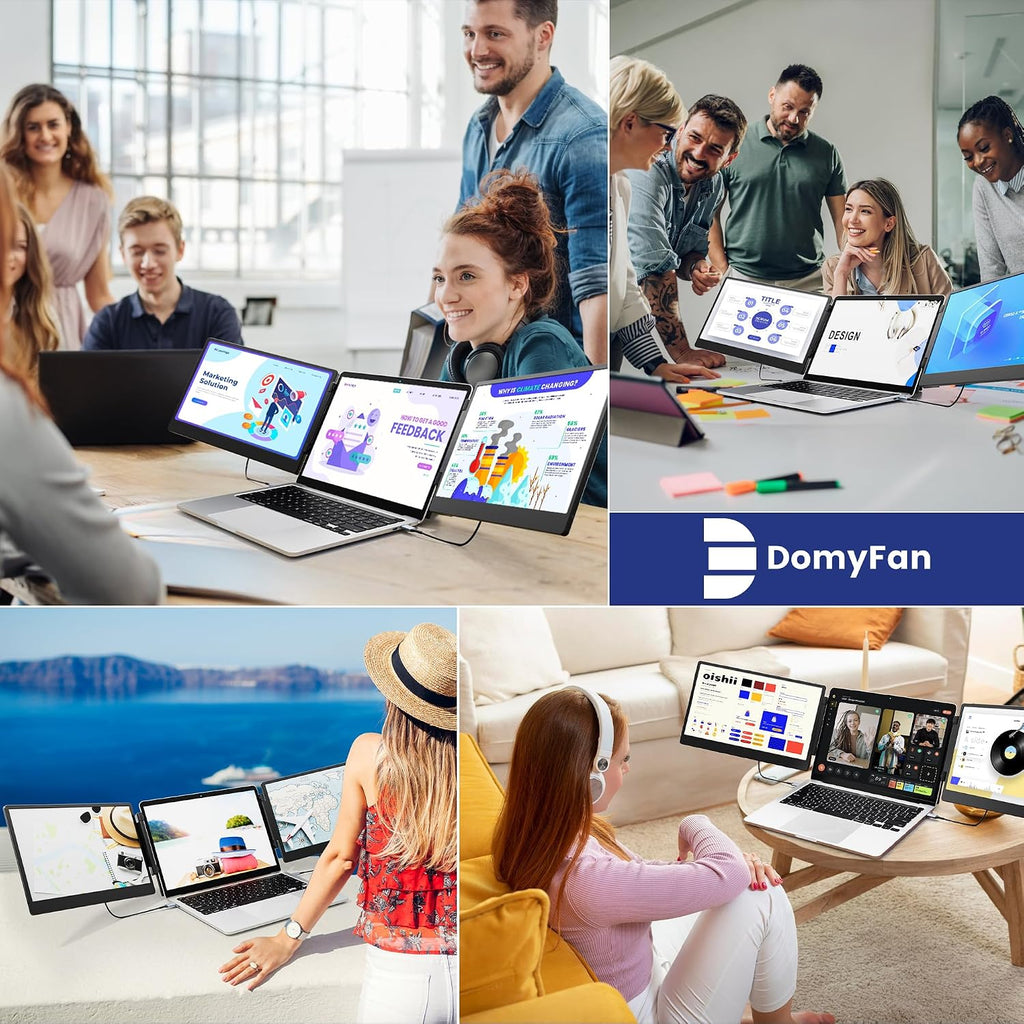 domyfan 14' Laptop Screen Extender, S3 FHD 1080P IPS Triple Portable Monitor Laptop, HDMI/USB-A/Type-C Compatible with Windows/Mac/Android