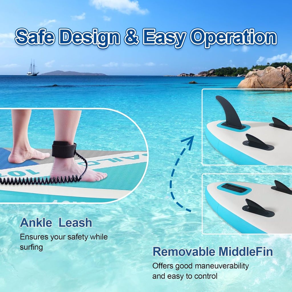 Inflatable Stand up Paddle Board, Extra Wide SUP, with Premium Paddleboard Accessories, Hand Pump, Backpack, Adult & Youth, for Yoga Fishing Paddling