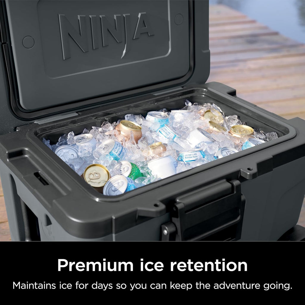 Ninja | Cooler | FrostVault 45QT Cooler with Wheels | Insulated with Temp Dry Storage Drawer | Keeps Ice Cold for Days | for the Beach, Camping, Picnics & More | Grey | FB245CG