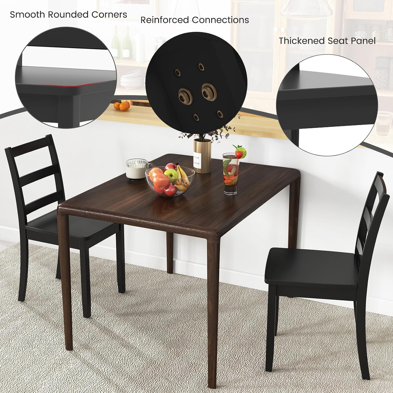 GOFLAME Dining Chairs Set of 4, Ladder Back Side Chairs with Solid Rubber Wood Legs & Non-Slip Food Pads, 4-Pack Space-Saving Armless Dining Chairs for Dining Room, Living Room, Restaurant, Black