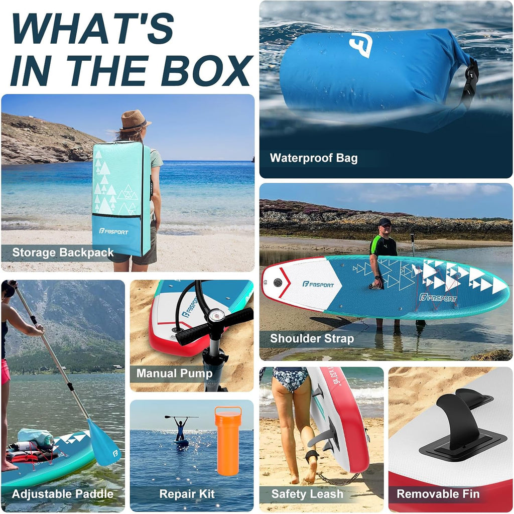 FBSPORT 11' Premium Stand Up Paddle Board, Yoga Board with SUP Accessories & Carry Bag | Wide Stance, Surf Control, Non-Slip Deck, Leash, Paddle and Pump for Youth & Adult