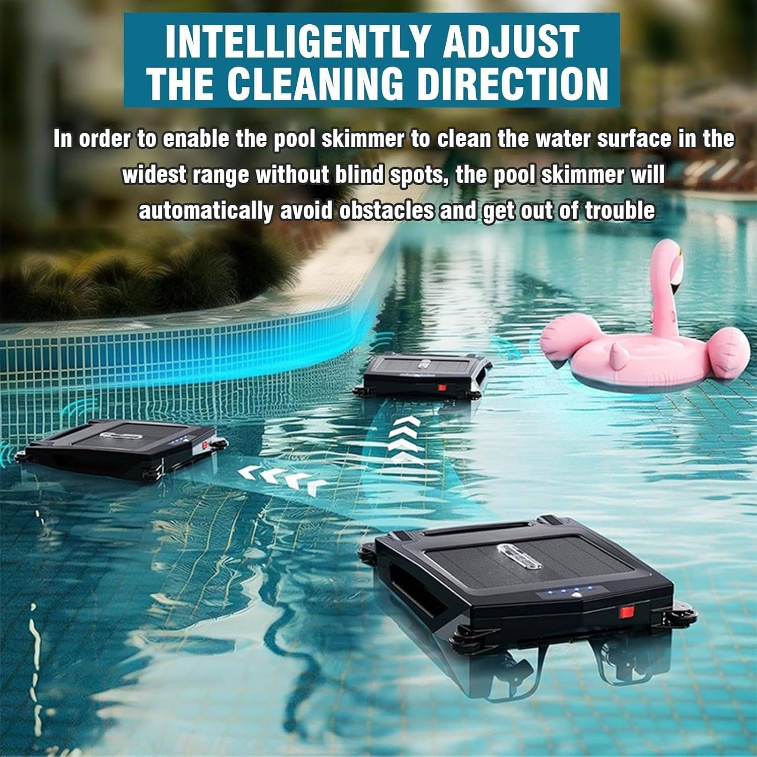 Automatic Cordless Robot Solar Powered Pool Skimmer Cleaner for All Swimming Pool Sur-Face, with App Support, Shallow Water Safeguard, and Twin Salt Chlorine Tolerant Motors
