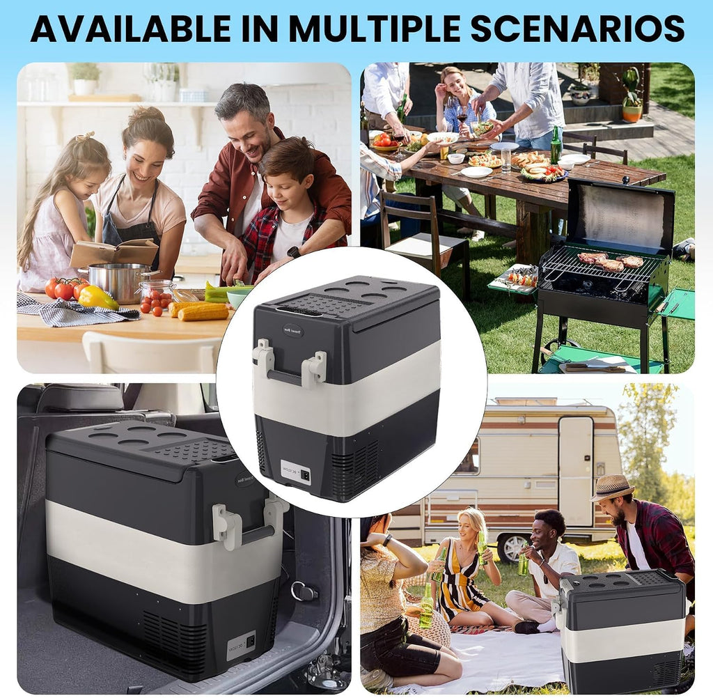 12V Car Refrigerator, 53QT Dual Zone Portable Refrigerator, Electric Cooler & Car Fridge, Plug In Cooler, Car Cooler for SUV, RV, Camping, Road Trips, Freezer 0°F-50°F, 12V/24V DC, 110-240V AC