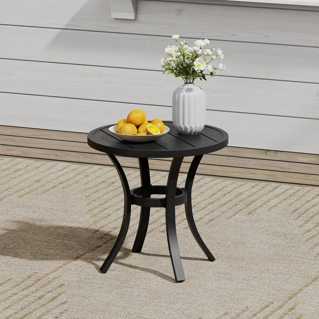 VICLLAX 3 Pieces Small Outdoor Furniture, 2 Patio Swivel Chairs and Small Round Outdoor Table for 2, Mixed Brown Chairs & Black