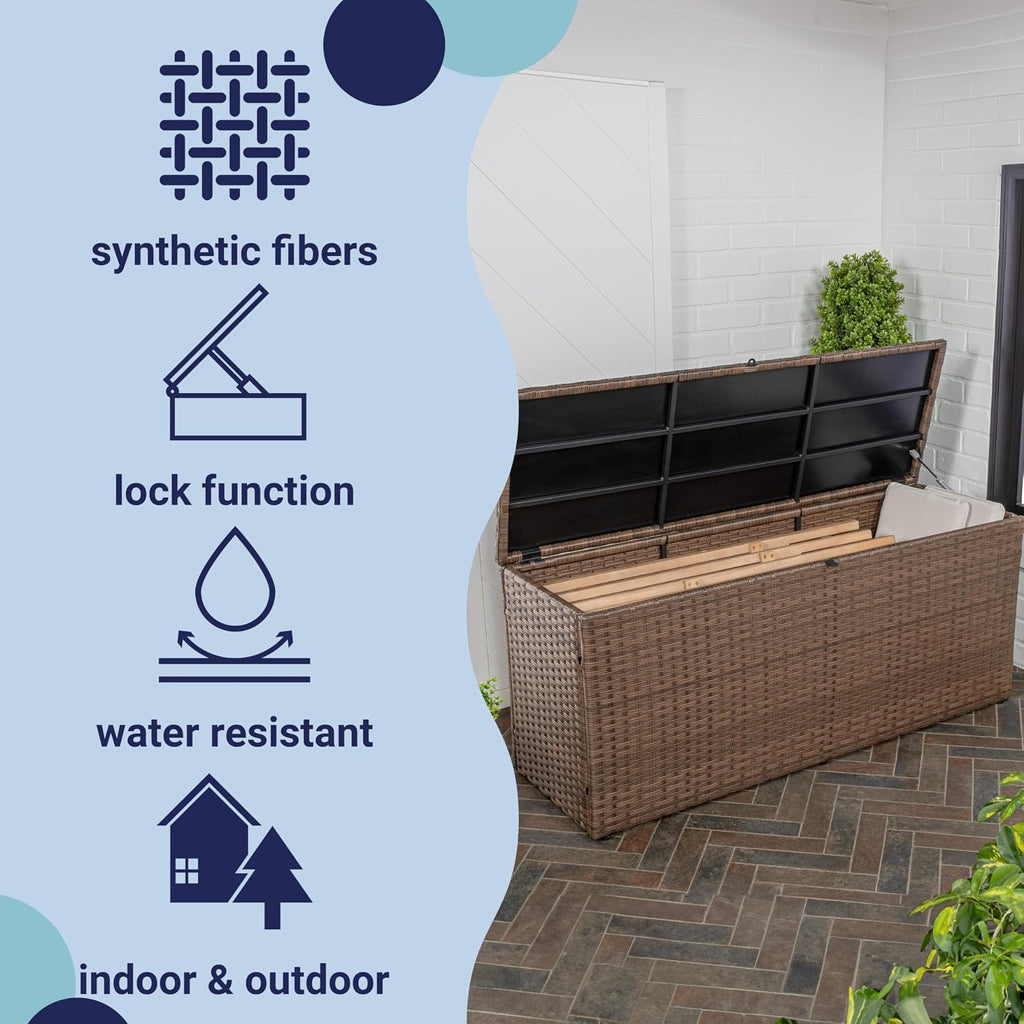 happimess TRK1001B Nino 47.24' Modern Minimalist Outdoor Faux Wicker Deck and Patio Storage Box, Brown, Soft-Close, for Package Delivery, Patio Furniture, Cushions, Gardening Tools, Pool Supplies