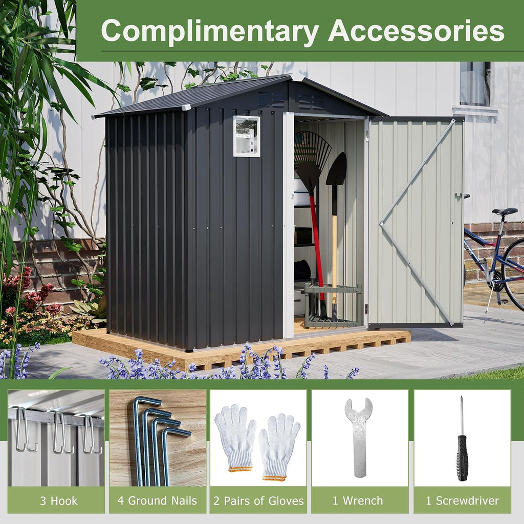 Outdoor Storage Shed, 6 X 4 FT Large Metal Utility Tool Sheds with Floor Frame, Steel Garden Shed with Windows for Backyard Garden Patio Lawn
