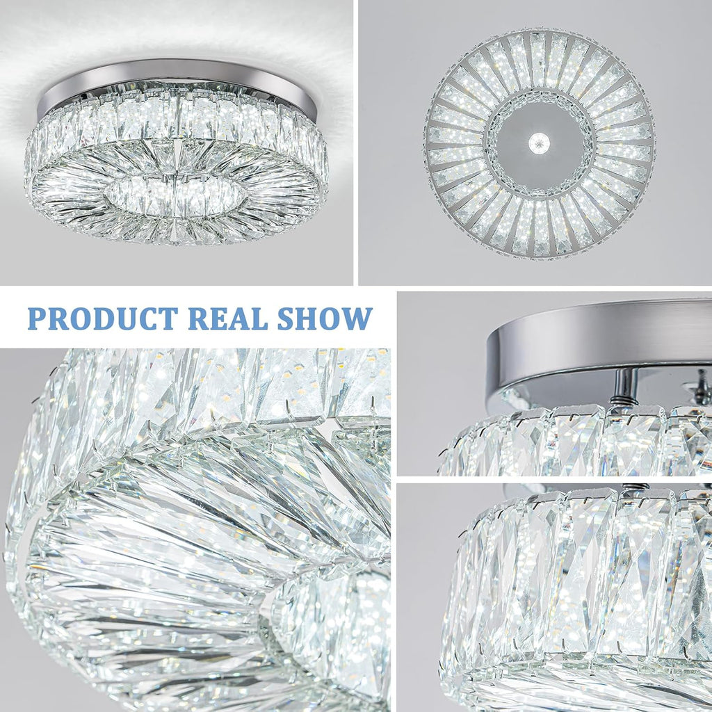 16.5 Inch Dimmable Chandelier with Remote Control LED Crystal Chandelier Modern Flush Mount Ceiling Light Fixtures for Living Room Bedroom Dining Room Entrance (dimmable-16.5')