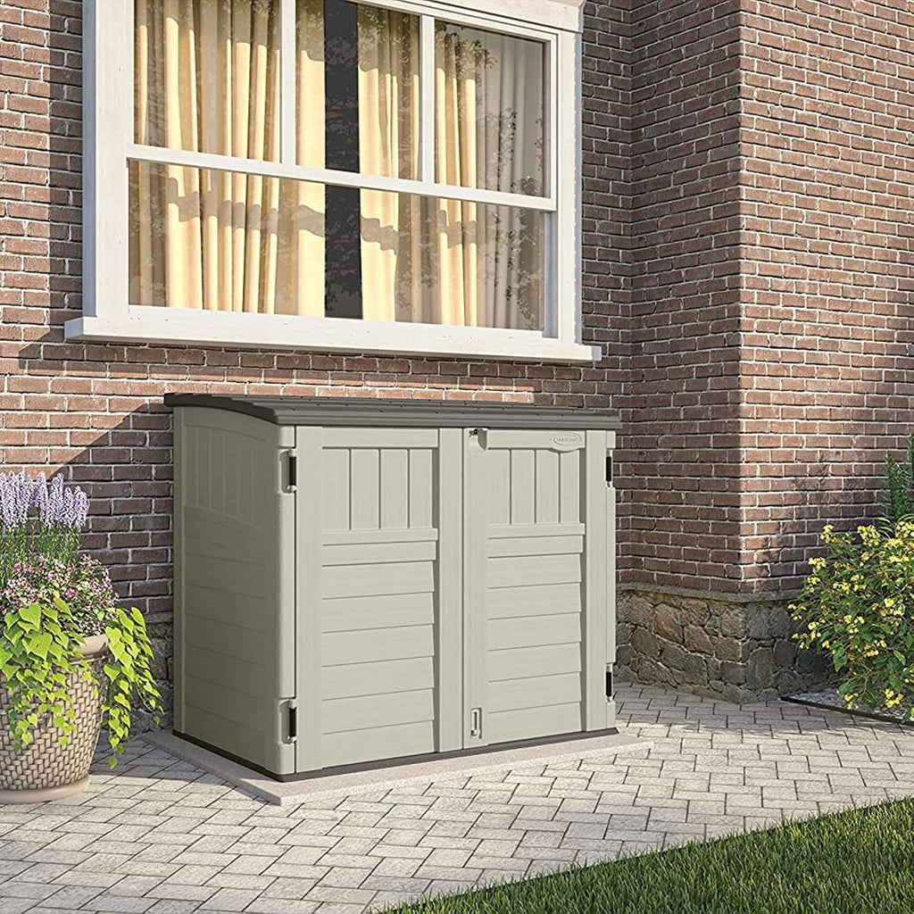 Suncast BMS2500 53 x 31.5 x 45.5 Inch Horizontal Resin Outdoor Storage Shed Bundled with 2 Pack BMSBSKT2PK 25 x 7.25 Inch Basket Accessory, Black