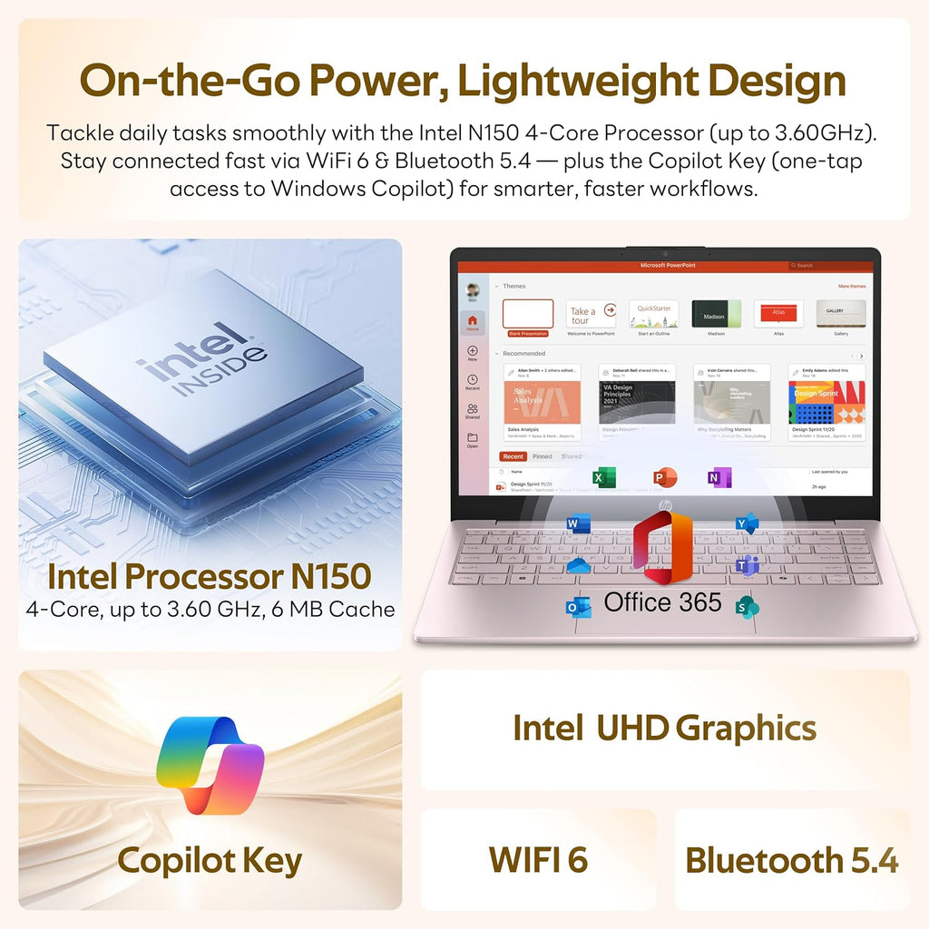 HP Stream 14' HD Student&Business Laptop with AI Copilot, Intel Processor N150, 4GB RAM, 1.12TB Storage (128GB UFS + 1TB Docking Station), 1 Year Office 365, Intel Graphics, Win 11, Tranquil Pink