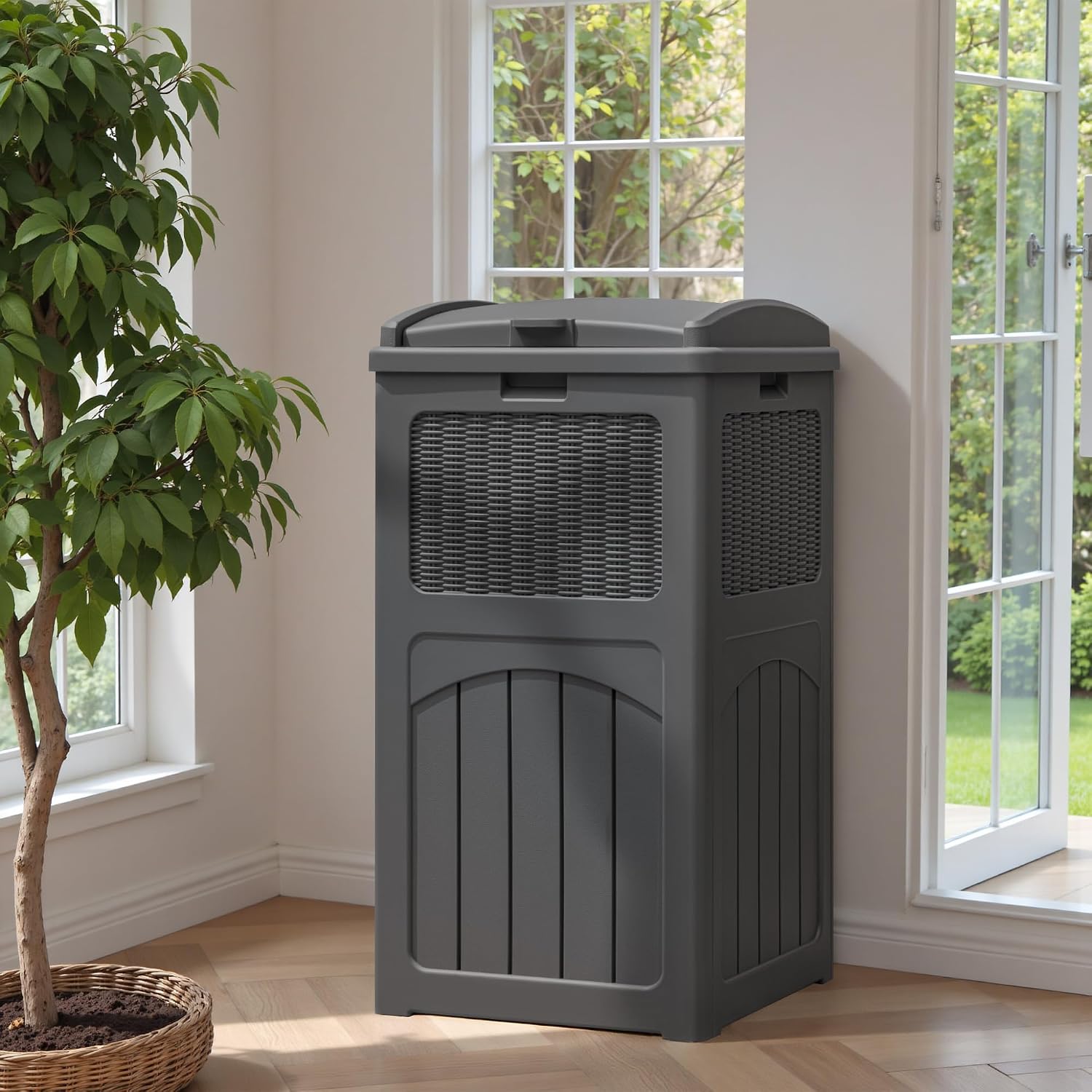 Greesum 2 Pack 33 Package Delivery Box for Outside, Patio Waterproof Resin Garbage Bin with Lid for Hideaway, Deck, Patio, Gray
