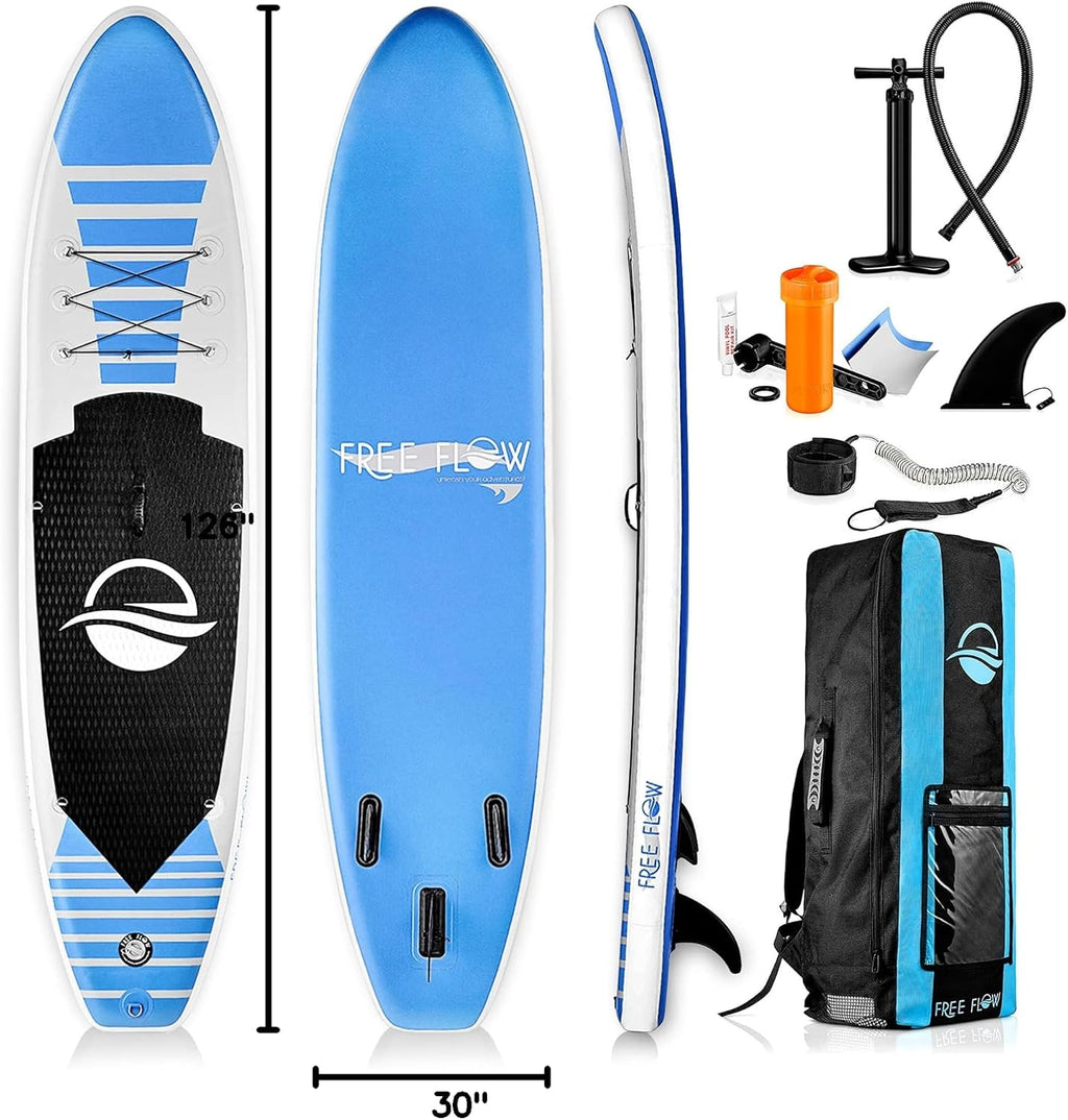 SereneLife Inflatable Stand Up Paddle Board (6 Inches Thick) & Serene Life Digital Electric Air Pump Compressor - 110W 12 Volt Quick Air Inflator w/LCD, 0-16 Adjustable PSI