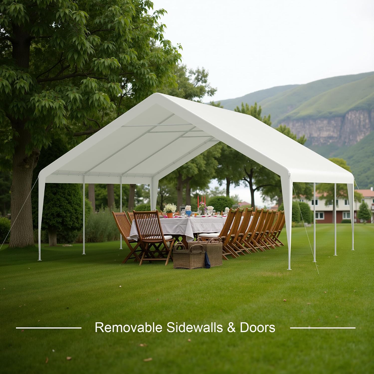 Party Tent, 20' x 20' Heavy Duty Outdoor Canopy Tent All-Season Tarp & Removable Sidewall Waterproof Carport Wedding Canopy with Windows Event Shelters Outdoor Storage Shelter Birthday BBQ