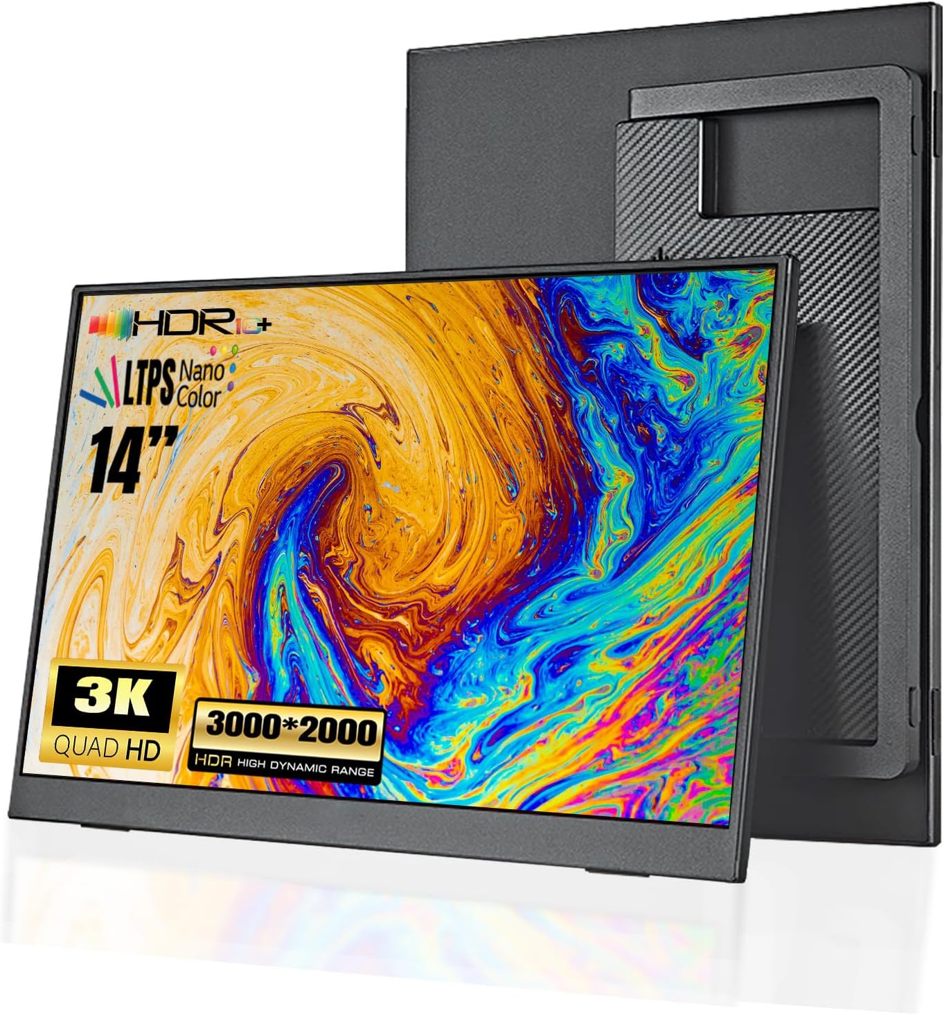 14' Portable Monitor Ultra-Slim 3000 * 2000P LTPS/ 3K HDR,Bracket Laptop Screen Extender, HDMI/Type C Port Second Screen for Laptop/PC/Mac/Phone/Xbox/PS4/Switch