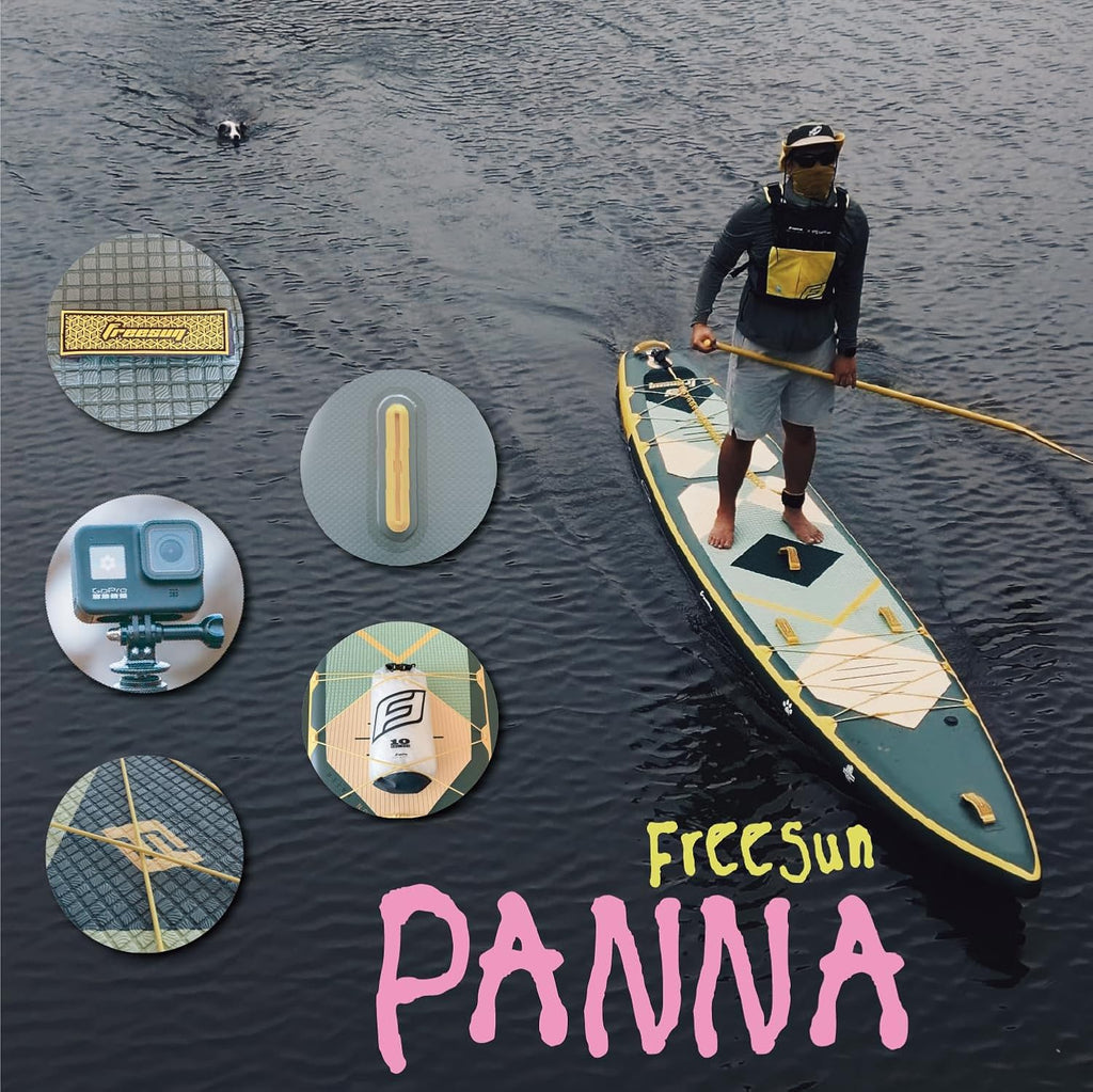 FREESUN Panna 14' x 30' Inflatable Stand Up Paddle Board, Elite Touring & Expedition iSUP with Tool-Free Quick-Install Fin, Glue-Free Heat-Fusion Tech, Fast Glide 14ft Speed Board