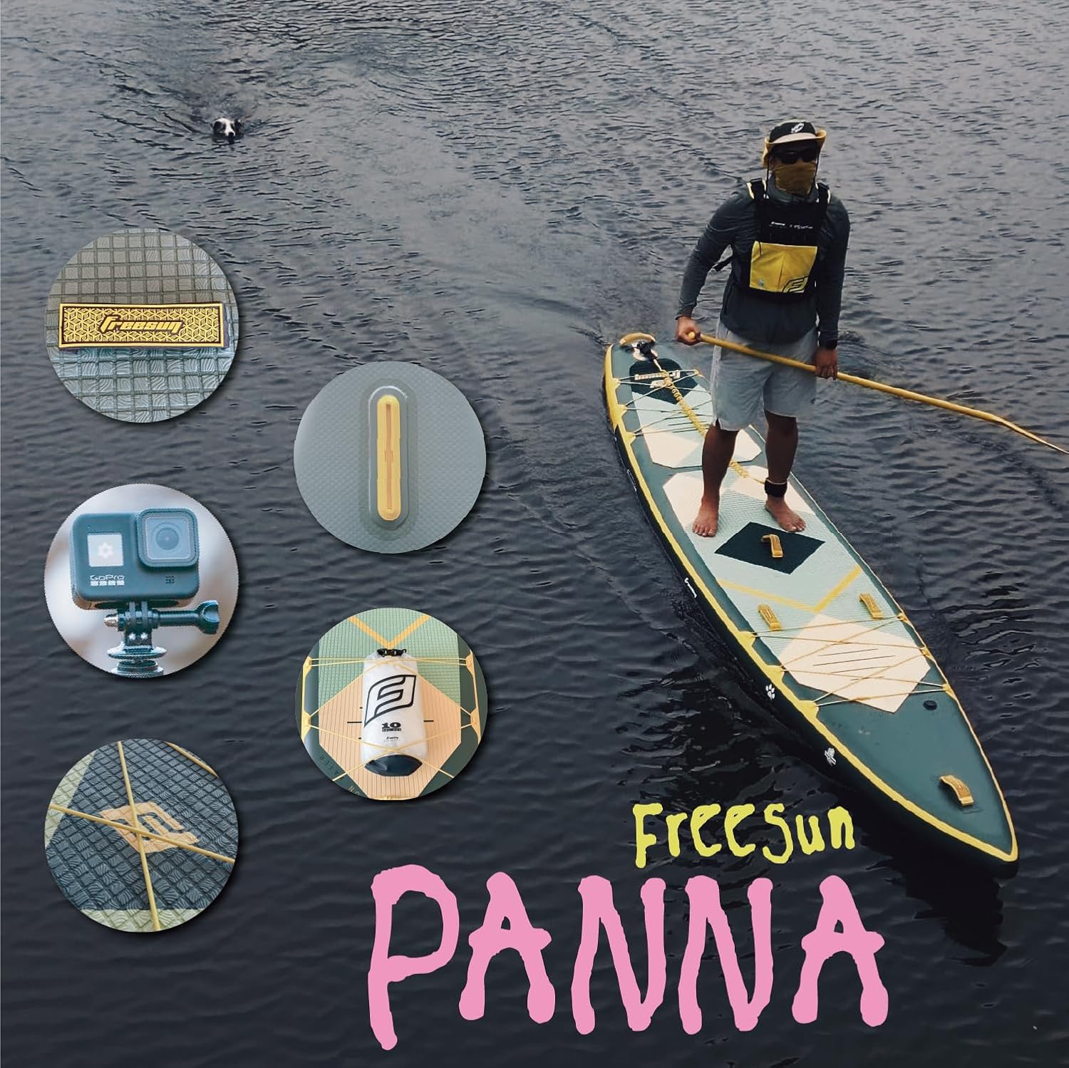 FREESUN Panna 14' x 30' Inflatable Stand Up Paddle Board, Elite Touring & Expedition iSUP with Tool-Free Quick-Install Fin, Glue-Free Heat-Fusion Tech, Fast Glide 14ft Speed Board