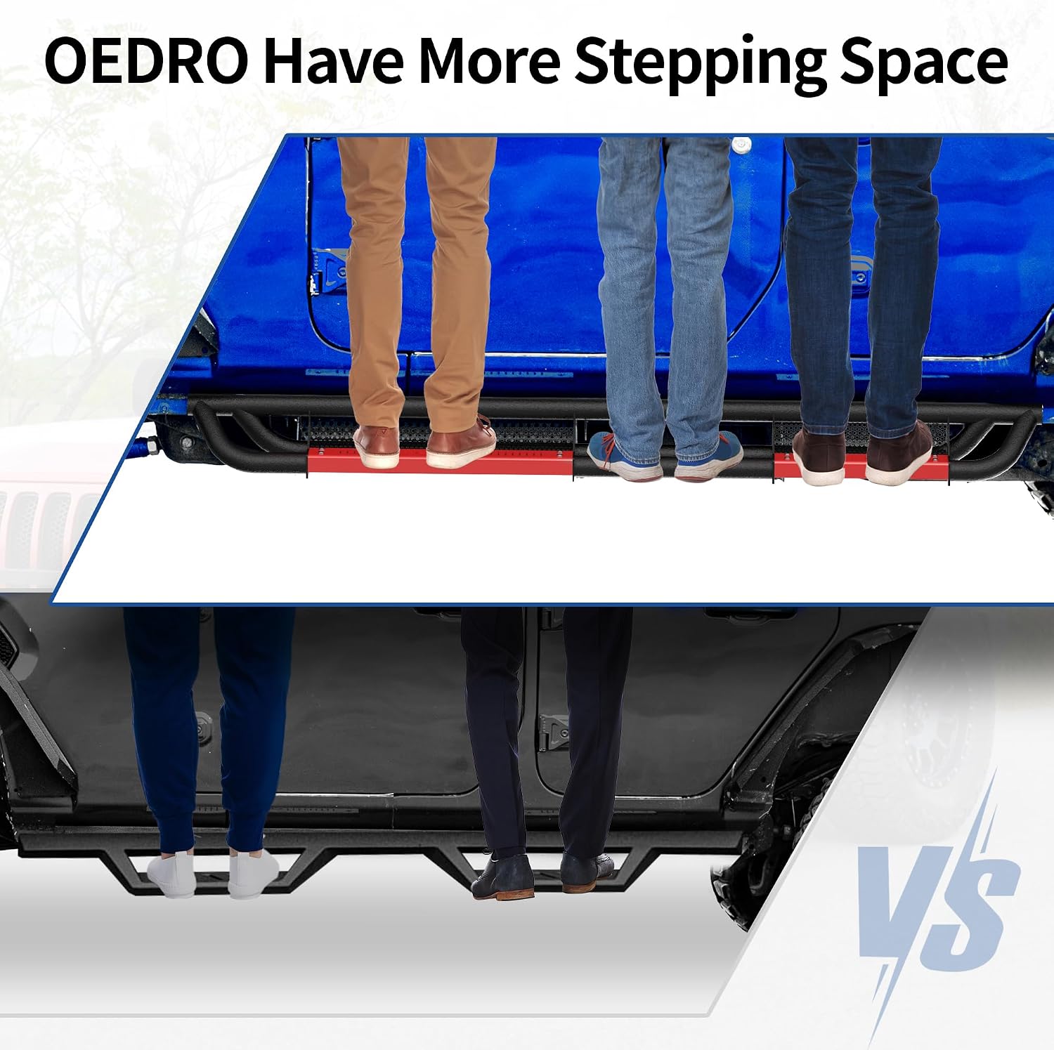 OEDRO 6 inch All Steel Running Boards Compatible with 2005-2023 Toyota Tacoma Double Cab, Bolt-on Side Steps with Paintable Step Plates, Powder Coated Black and High Gloss Red Nerf Bar
