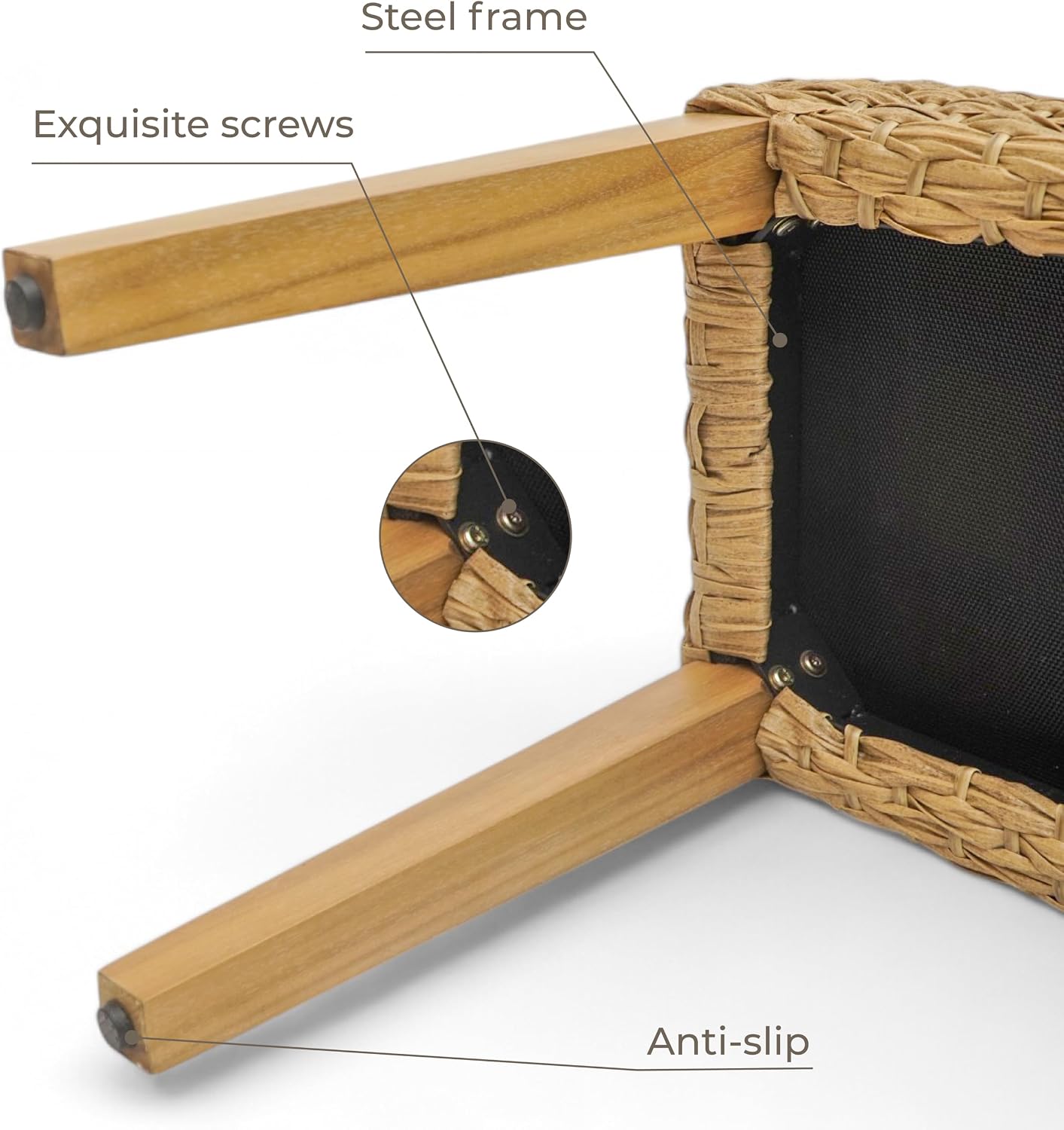 Outdoor Backless Bench, All-Weather Wicker & Solid Acacia Wood, Premium Garden Bench with Woven Rattan Seat and Thick Outdoor Cushion for Patio, Porch, Living Room or Entryway (Natural, PE Wicker).