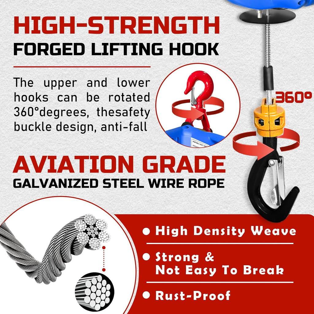 3 in 1 Electric Hoist Winch,1500 Lbs Portable Electric Power Winch,Electric Hoist 110 Volt,Wired and Wireless Remote Control,25ft Lifting Height for Garage,Factories,Warehouses