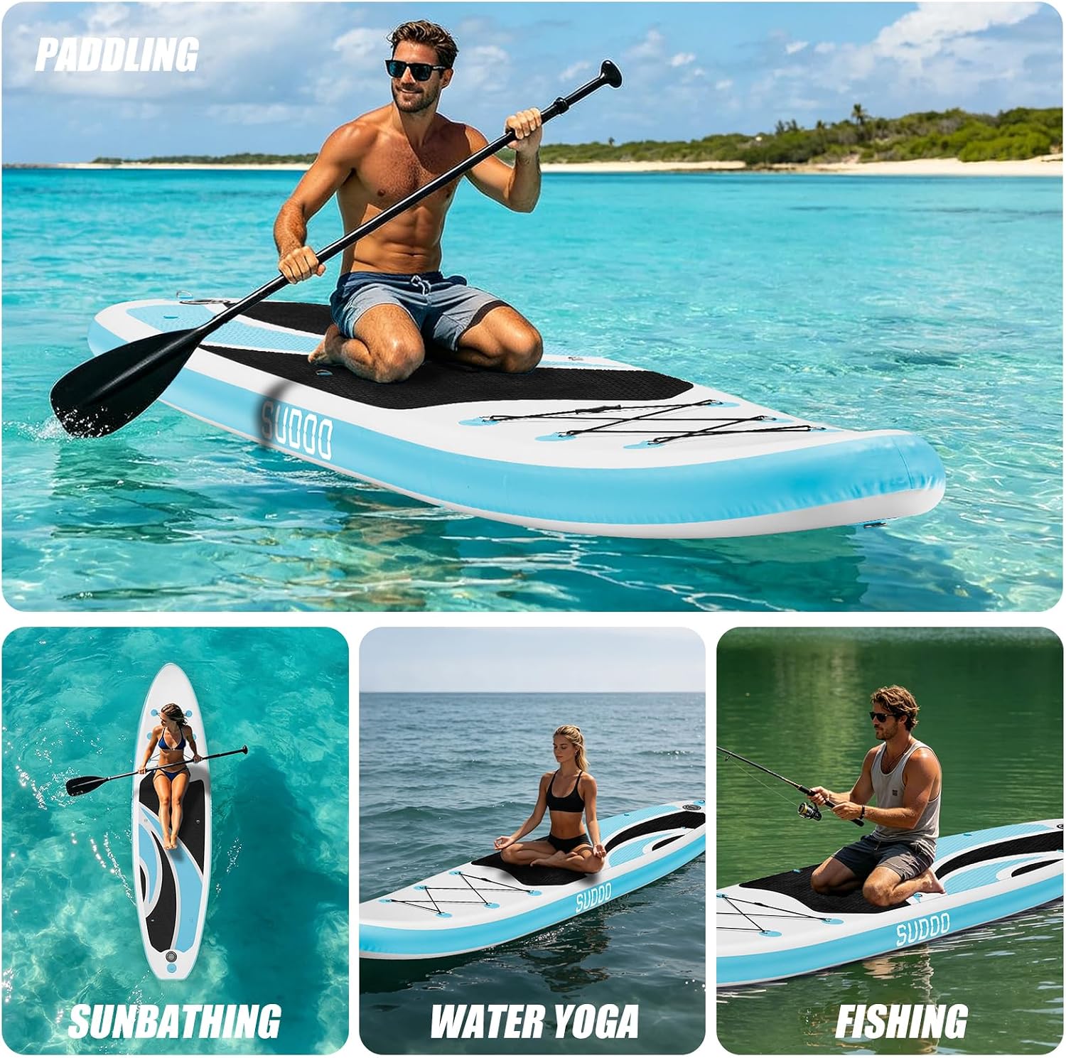 SUDOO Inflatable Stand Up Paddle Board 10'/ 10'6' SUP with 450LB Weight Capacity Adjustable Paddle Wide Stable Non Slip EVA Deck Complete Accessories for Adults Beginners Youth Outdoor Water Sports
