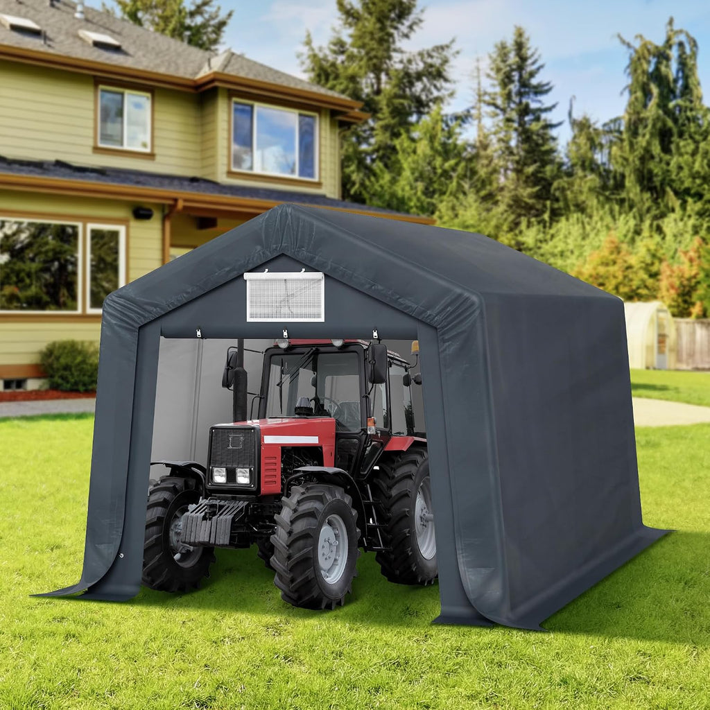 MFSTUDIO 10x15 Portable Carport, Garage Outdoor Portable Storage Shelter Carports with Rolled up Zipper Doors, Garages Sheds Tent for Vehicles, Motorcycle and Outdoor Tools