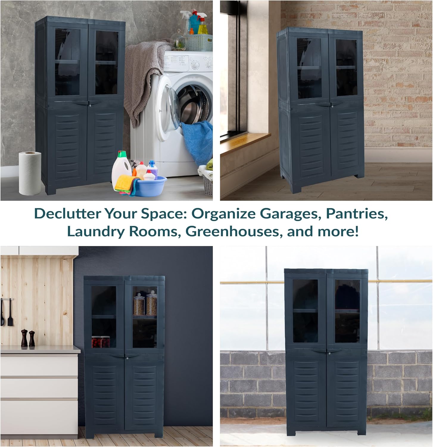 Sunnydaze 48.75' H Resin Garage Storage Cabinet - Garage Cabinet with 2 Acrylic Glass Doors - Freestanding Utility Storage for Laundry Room, Office, Basement - Charcoal