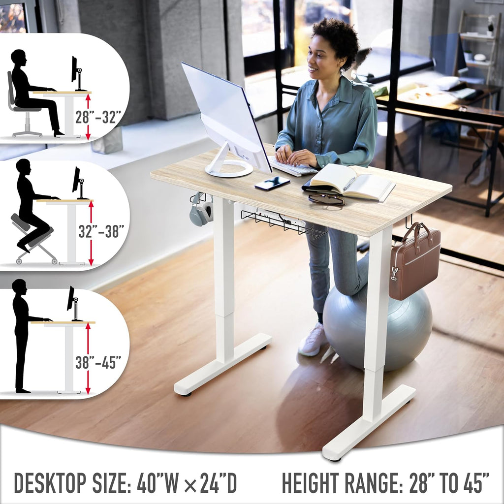 SHW 40-Inch Electric Height Adjustable Standing Desk with Drawer, Memory Preset and Cable Management Tray, Maple