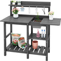 SERWALL Outdoor Potting Bench with Removeable Sink,Rot-Resistant HDPE Potting Table for Outside Gardening, All Weather Use - Gray