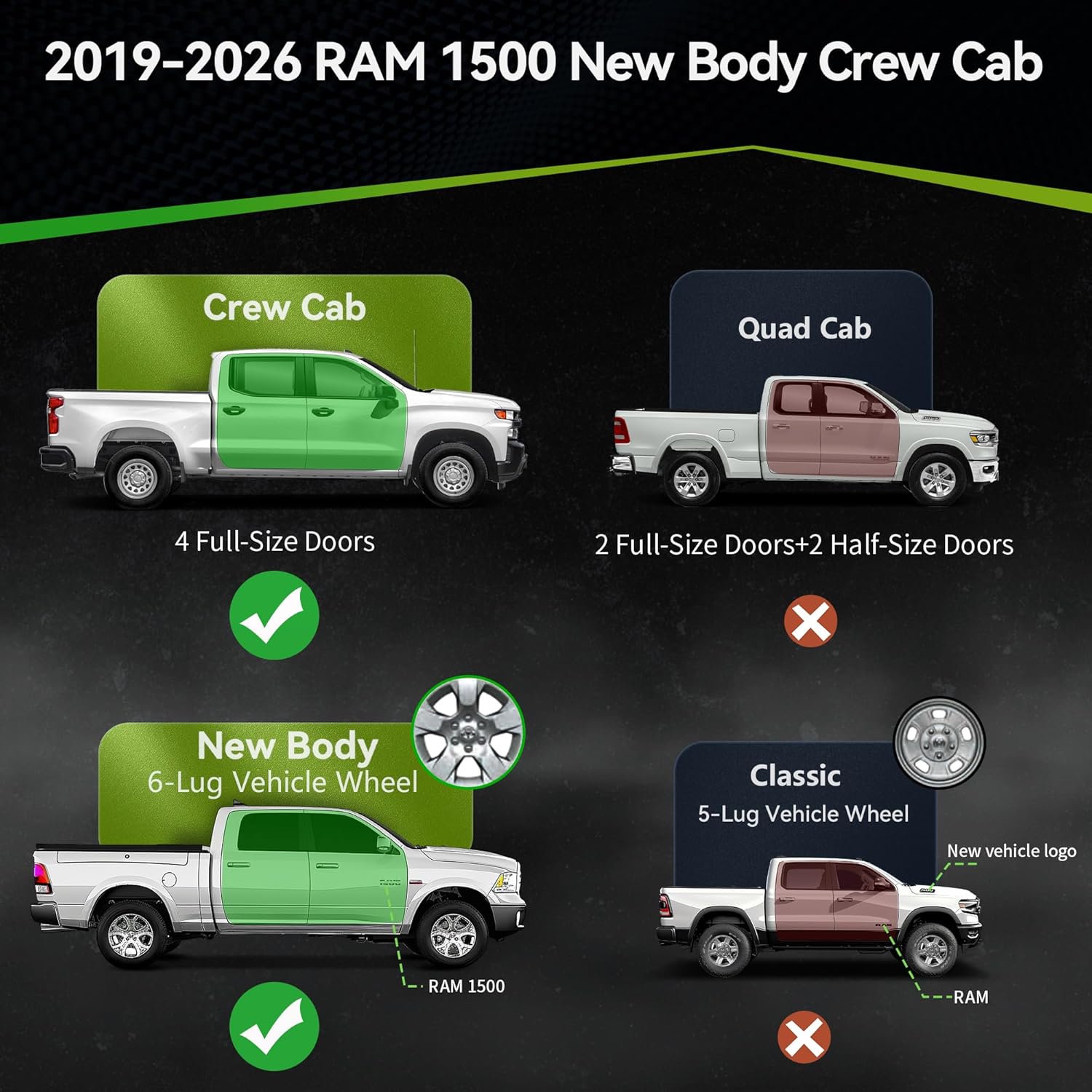 AUTOSAVER88 6 Inches Running Boards Crew Cab Compatible with 2019-2026 RAM 1500 New Body, Step Pad Design, Stainless Steel Side Steps Nerf Bar