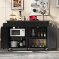 53.5''Farmhouse Kitchen Island with Power Outlet, Kitchen Storage Island with Drop Leaf, Spice Rack and Drawer, Rolling Kitchen Cart on Wheels, for Home, Living Room and Dining Room, Black