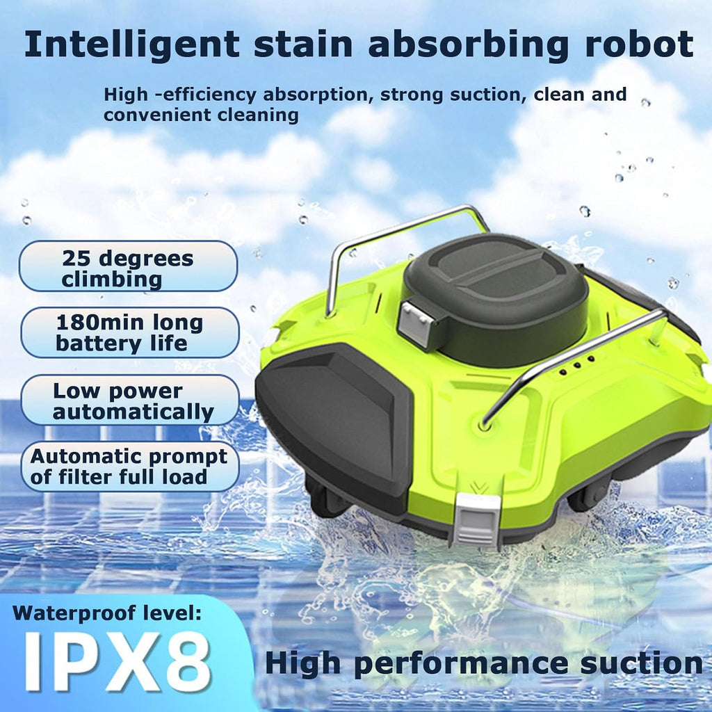 Automatic Wall Climbing Pool Vacuum, Cordless Robotic Pool Cleaner Dual Drive Motors, Self Parking, Rechargeable Pool Vacuum Robot for In Ground Flat Pools