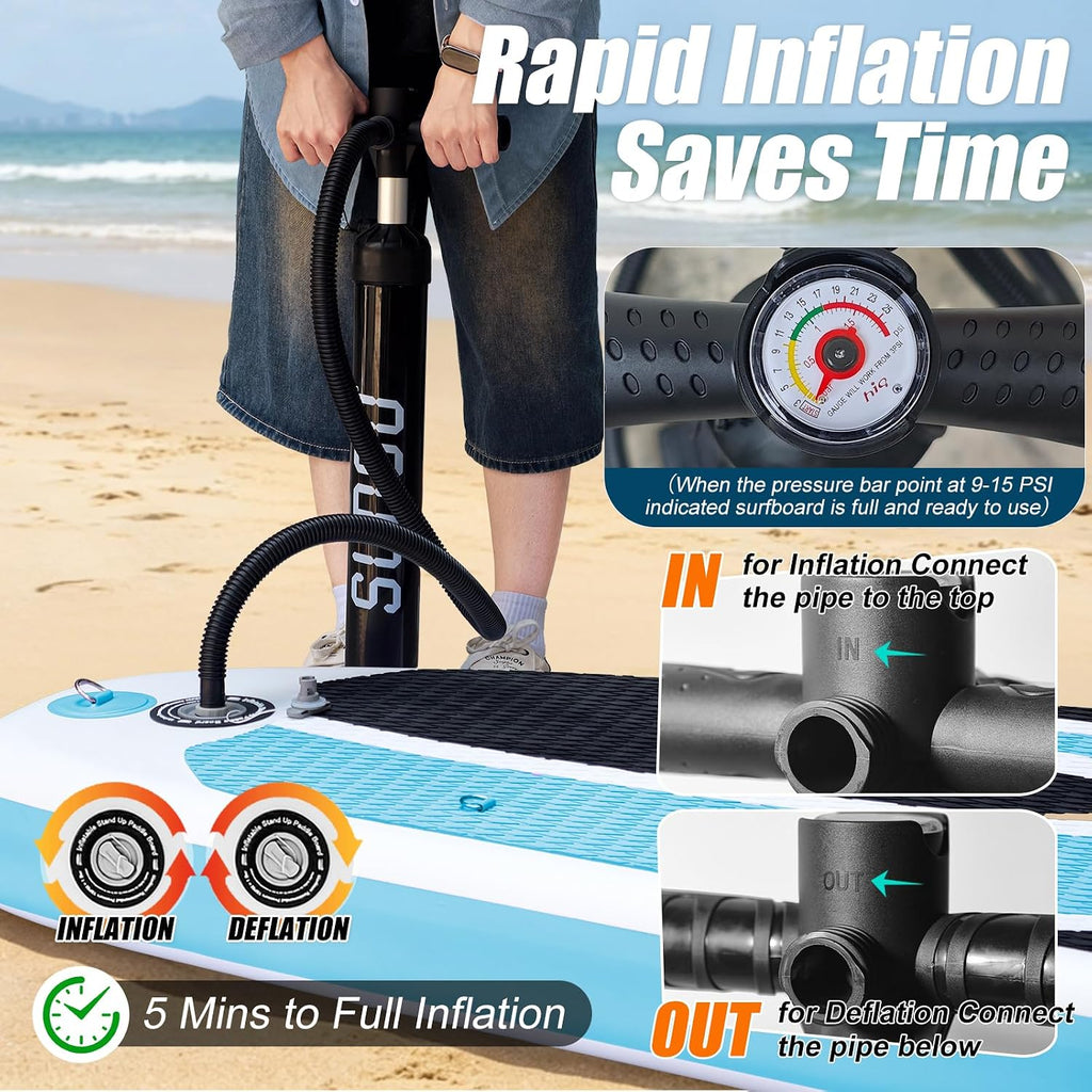 SUDOO Inflatable Stand Up Paddle Board 10'/ 10'6' SUP with 450LB Weight Capacity Adjustable Paddle Wide Stable Non Slip EVA Deck Complete Accessories for Adults Beginners Youth Outdoor Water Sports