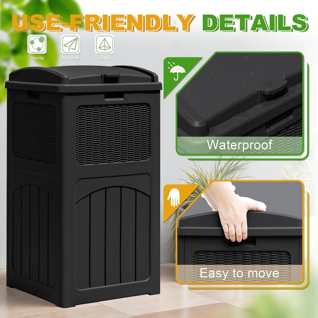 Greesum 2 Pack 33 Package Delivery Box for Outside, Waterproof Resin Garbage Bin with Lid for Hideaway, Deck, Patio, Black