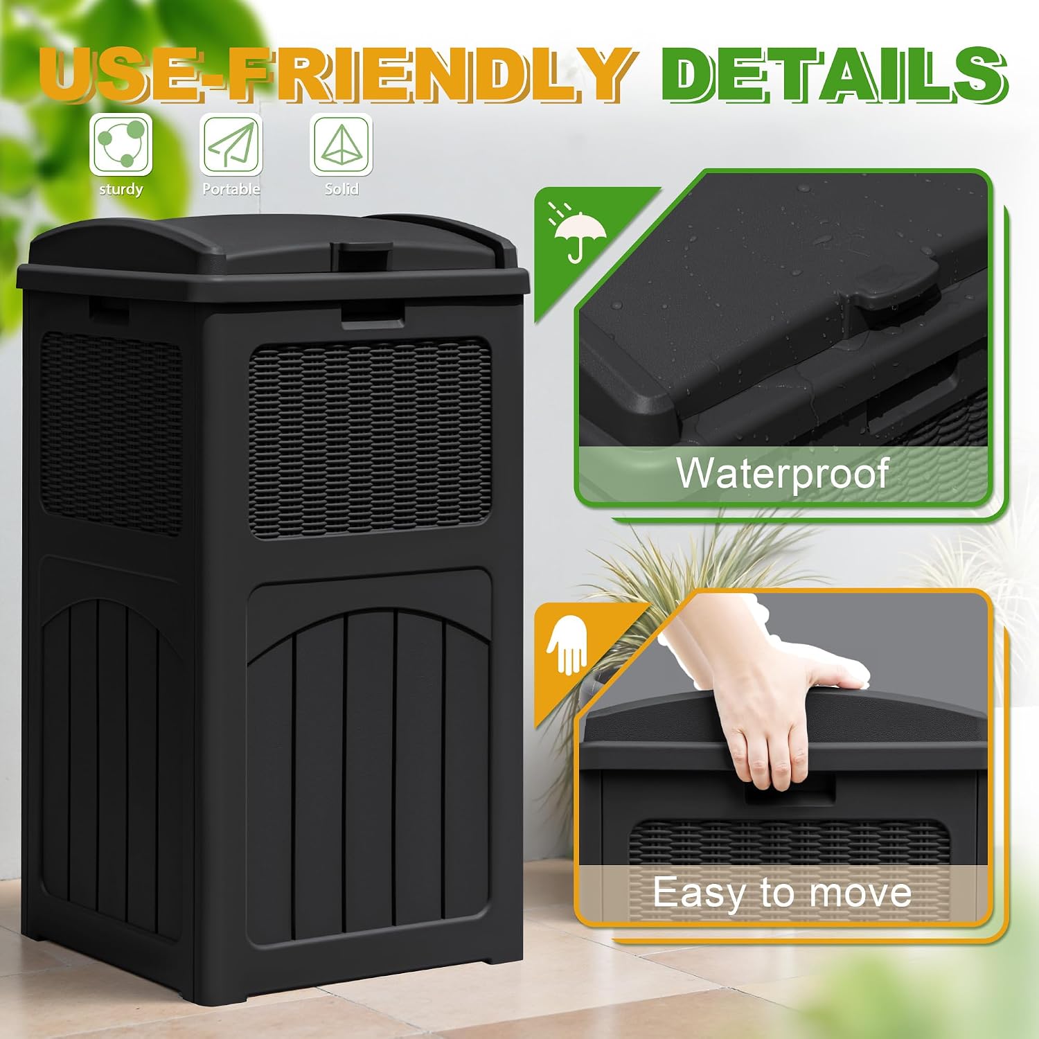 Greesum 2 Pack 33 Package Delivery Box for Outside, Waterproof Resin Garbage Bin with Lid for Hideaway, Deck, Patio, Black