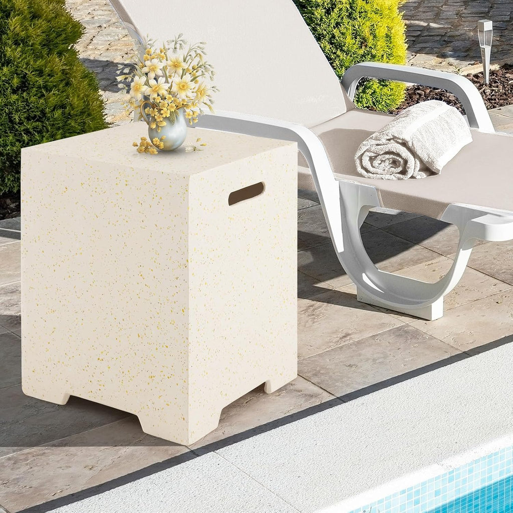 Giantex Propane Tank Cover Table - 16' Square Hideaway Table w/Waterproof and Side Handles, Outdoor Terrazzo Storage, 20 lb Propane Tank Cover for Fire Pit Gas Grill Griddle