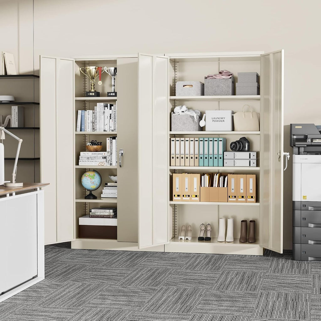Greenvelly Garage Storage Cabinet,72' Metal Cabinet with 2 Doors and 4 Shelves,Steel File Cabinet for Home Office, Garage, Classroom（Grey 36' X 18'）