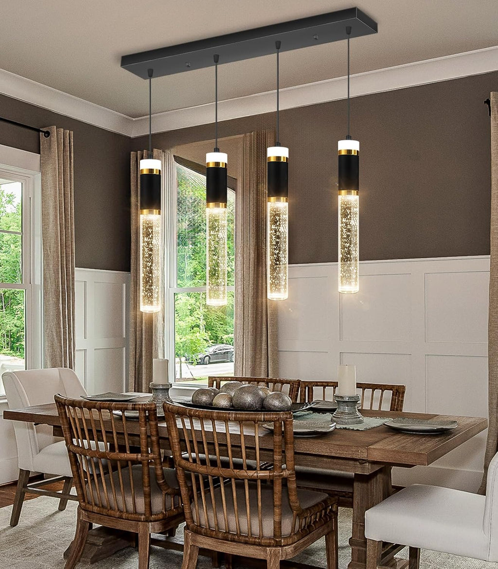 4-Lights Modern Crystal Chandeliers for Kitchen Island LED Dimmable Pendants Lighting Fixture LED Ceiling Light for Dining Room