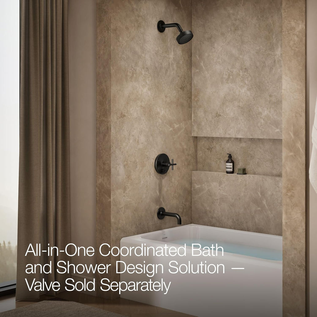 KOHLER K-T1441-3-BL Purist® Rite-Temp® Pressure-Balancing Bath and Shower Faucet Trim with Push-Button Diverter, 7-3/4-Inch Spout and Cross Handle